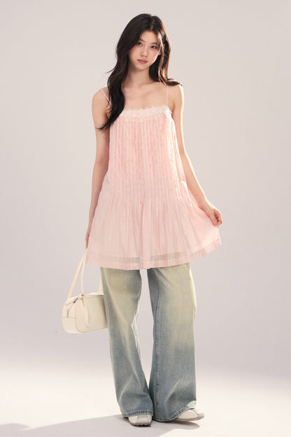 Suspender Dress with Lantern Sleeve Shawl Cardigan Set-Up