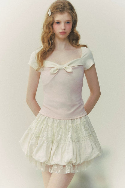Preppy Square Neck Bow Tie Top