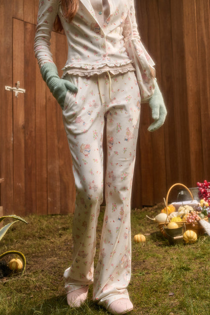 Layered-Look Floral Bunny Cardigan and Pants Set-Up