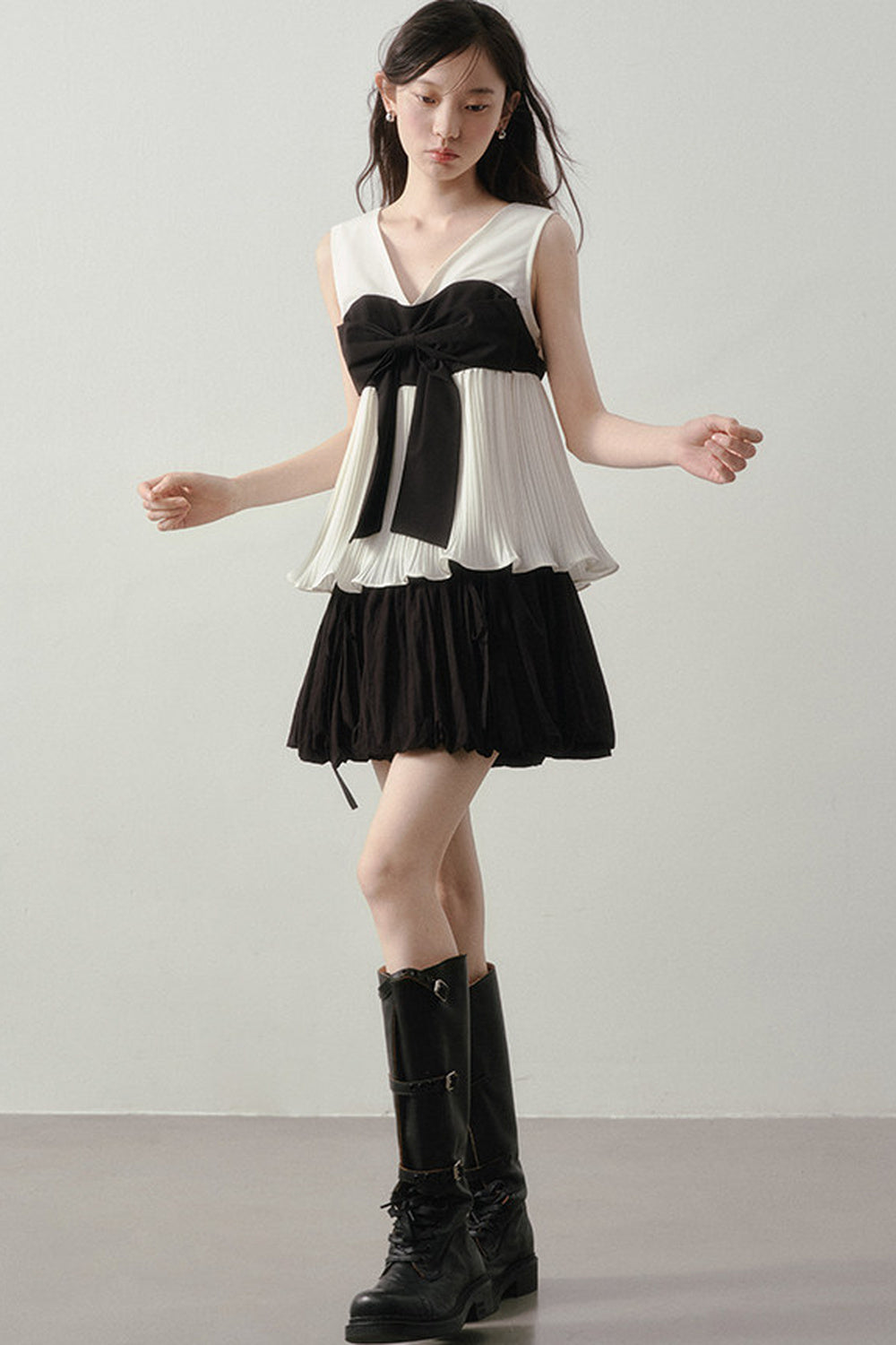 Color-Blocked Ribbon Babydoll Top