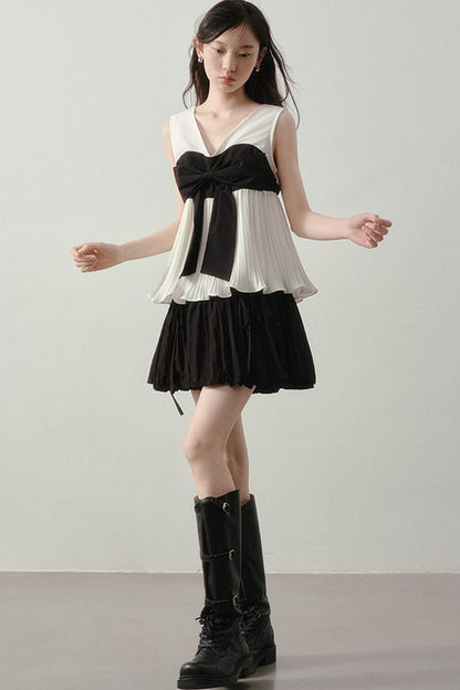 Color-Blocked Ribbon Babydoll Top