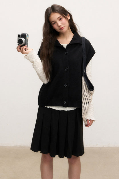 Ensemble cardigan gilet en maille à revers noir