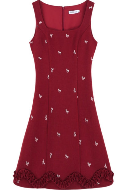 Red Sleeveless Dress and Apricot Top Set-Up