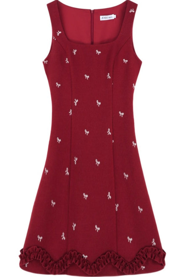Red Sleeveless Dress and Apricot Top Set-Up