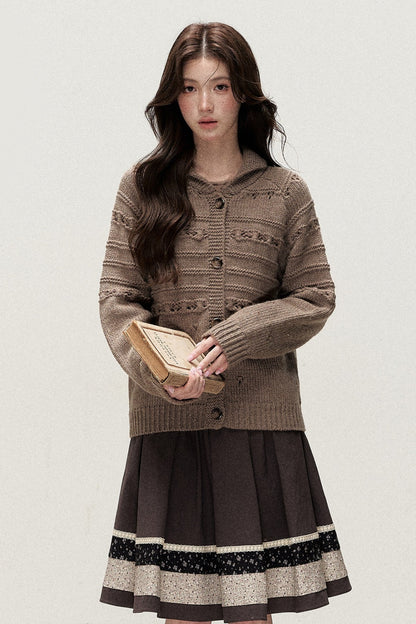 Hazelnut Diary 50% Wool Thick Knit Cardigan