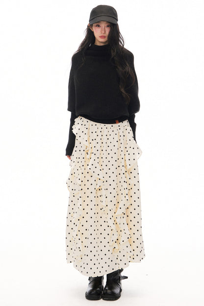 Batwing Knit Top and Polka Long Skirt Set-Up