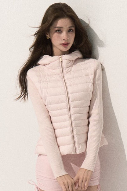 Knitted Patchwork Ribbed Down Jacket