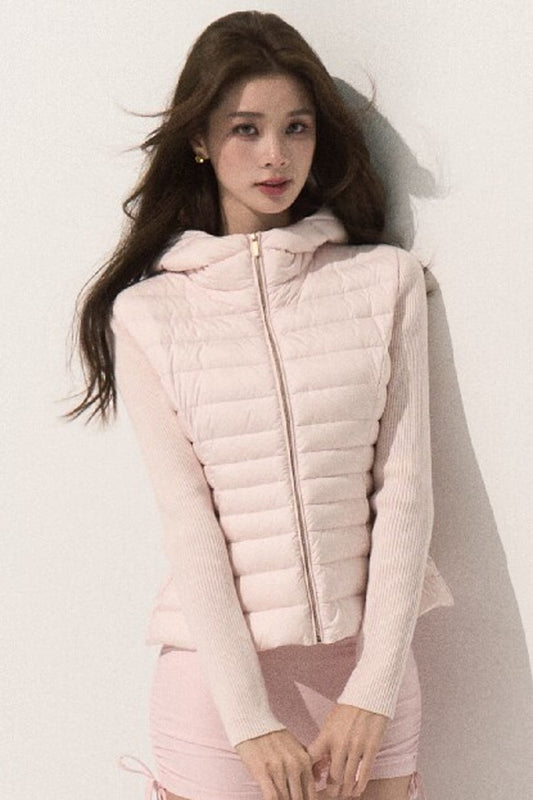 Knitted Patchwork Ribbed Down Jacket