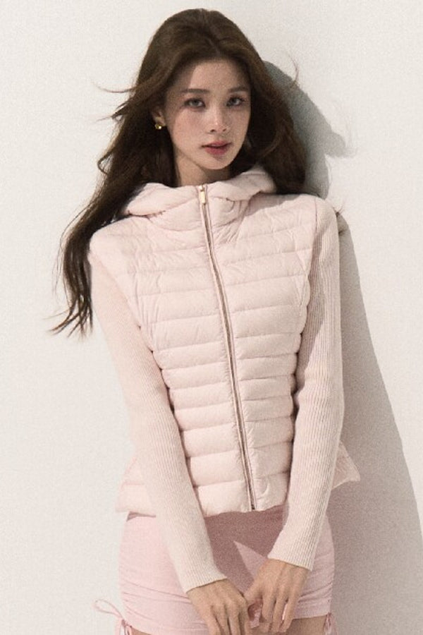 Knitted Patchwork Ribbed Down Jacket