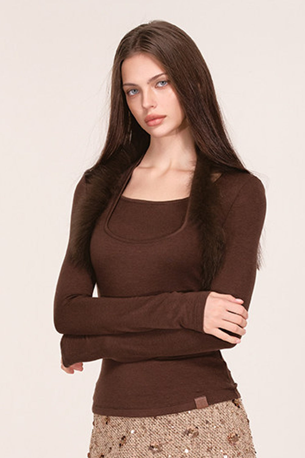 Fox Fur Halter Neck Knit Top