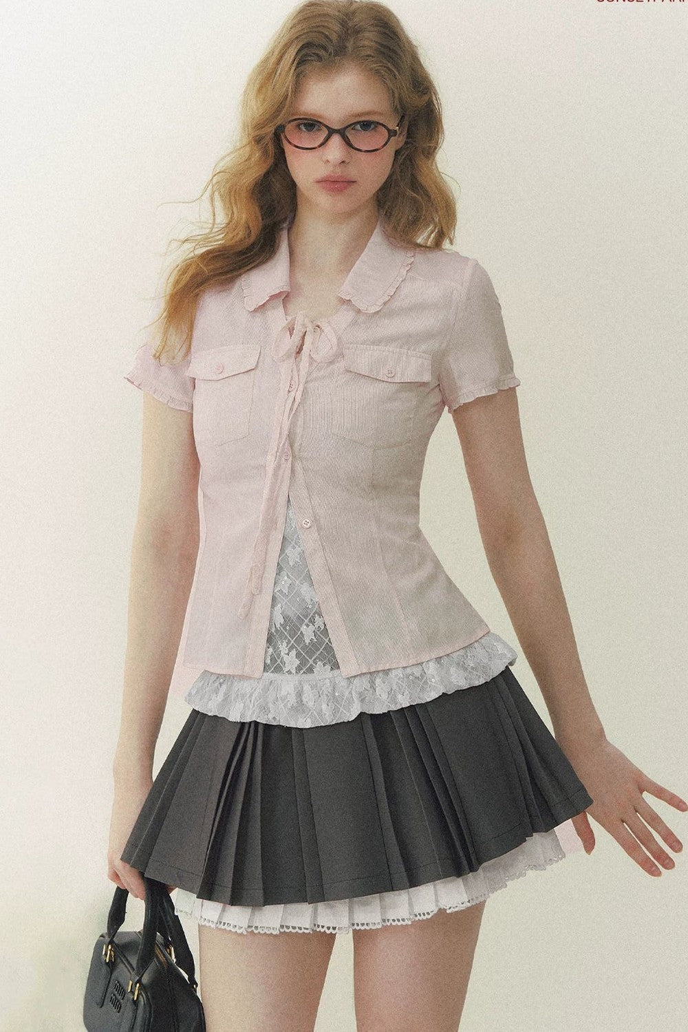 Preppy Lace Fake Two-Piece Blouse