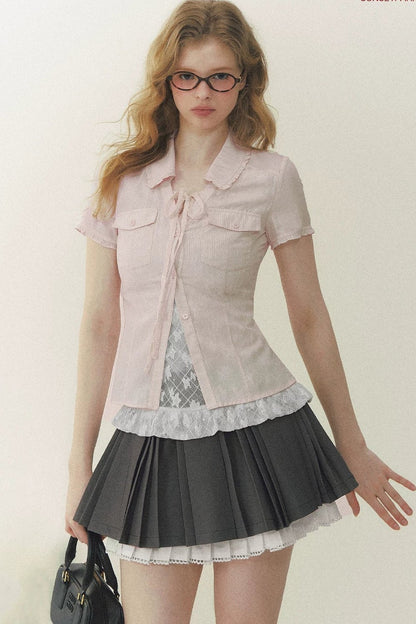 Preppy Lace Fake Two-Piece Blouse