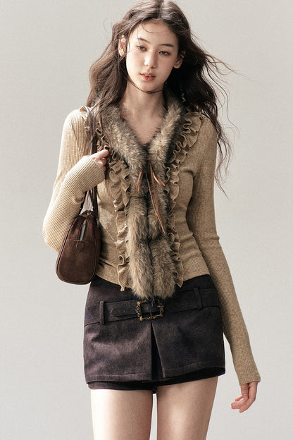Ruffled Edge Faux Fur Sweater