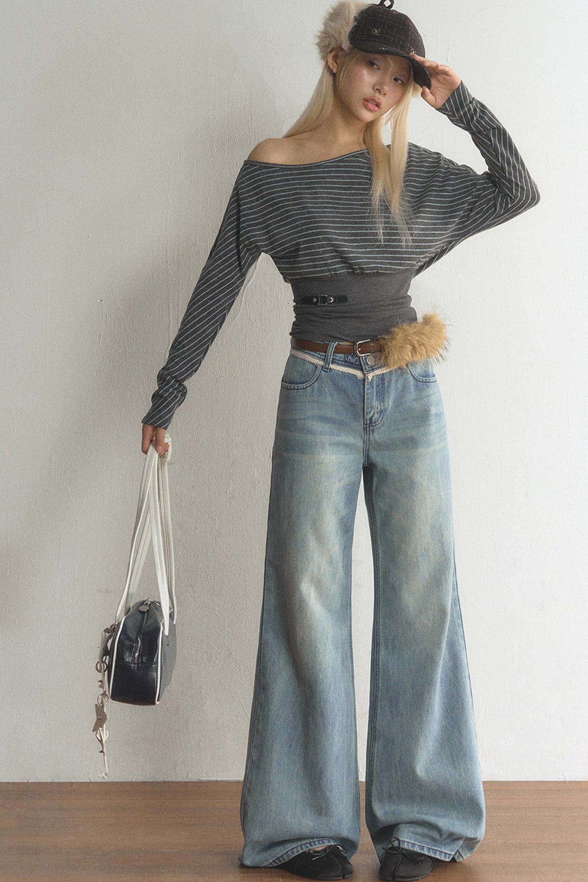 Striped Off-Shoulder Top and Jeans Set-Up