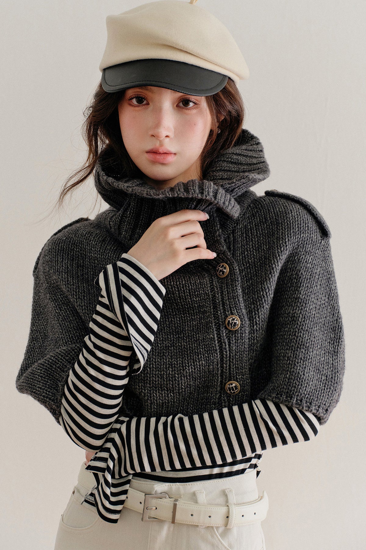 Short Button-Up Wool Cape