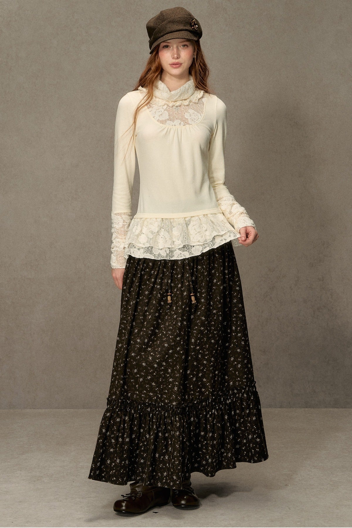 High-Neck Lace Edging Base Layer Top