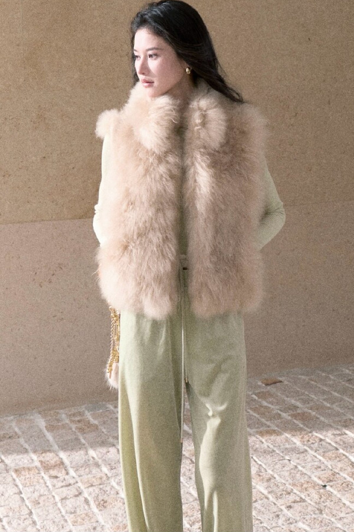 Short Fluffy V-Open Front Fur Vest