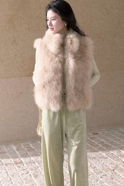 Short Fluffy V-Open Front Fur Vest