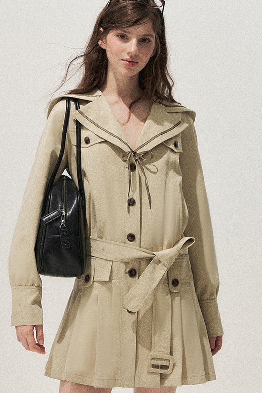 Khaki Navy Collar Trench Coat