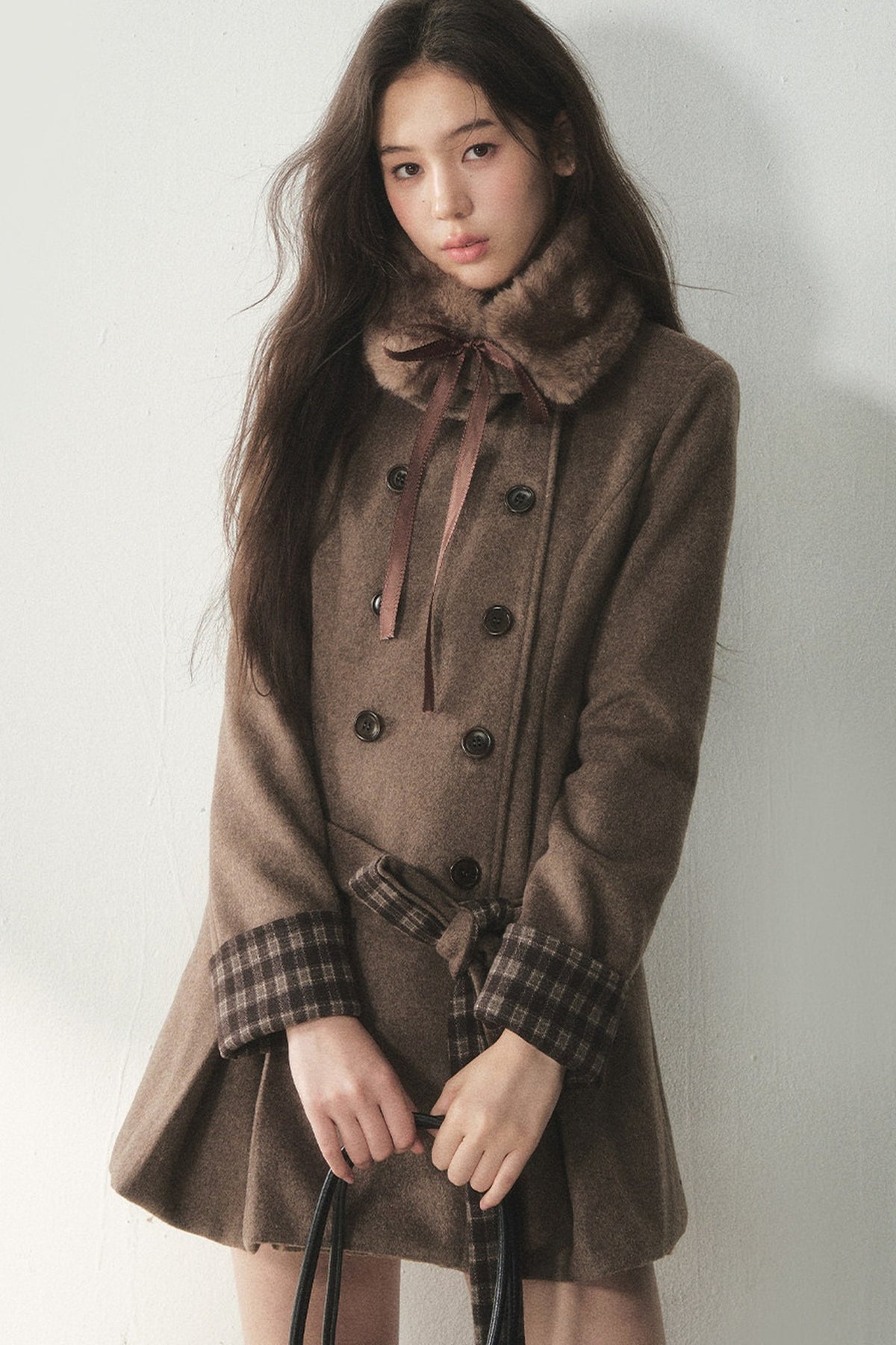 Plaid Collar Double-Breasted Wool Coat