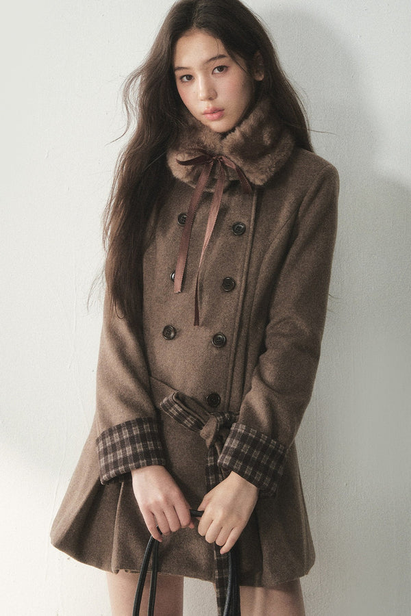 Plaid Collar Double-Breasted Wool Coat
