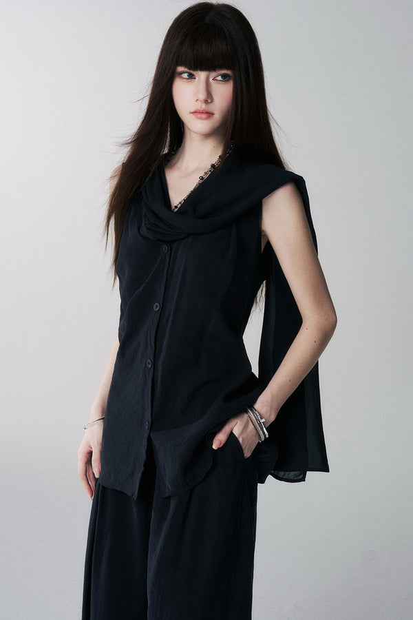 Conjunto coreano de top negro sin mangas