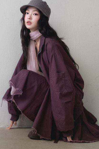 Loose Workwear Jacket and Pleated Skirt Set-Up