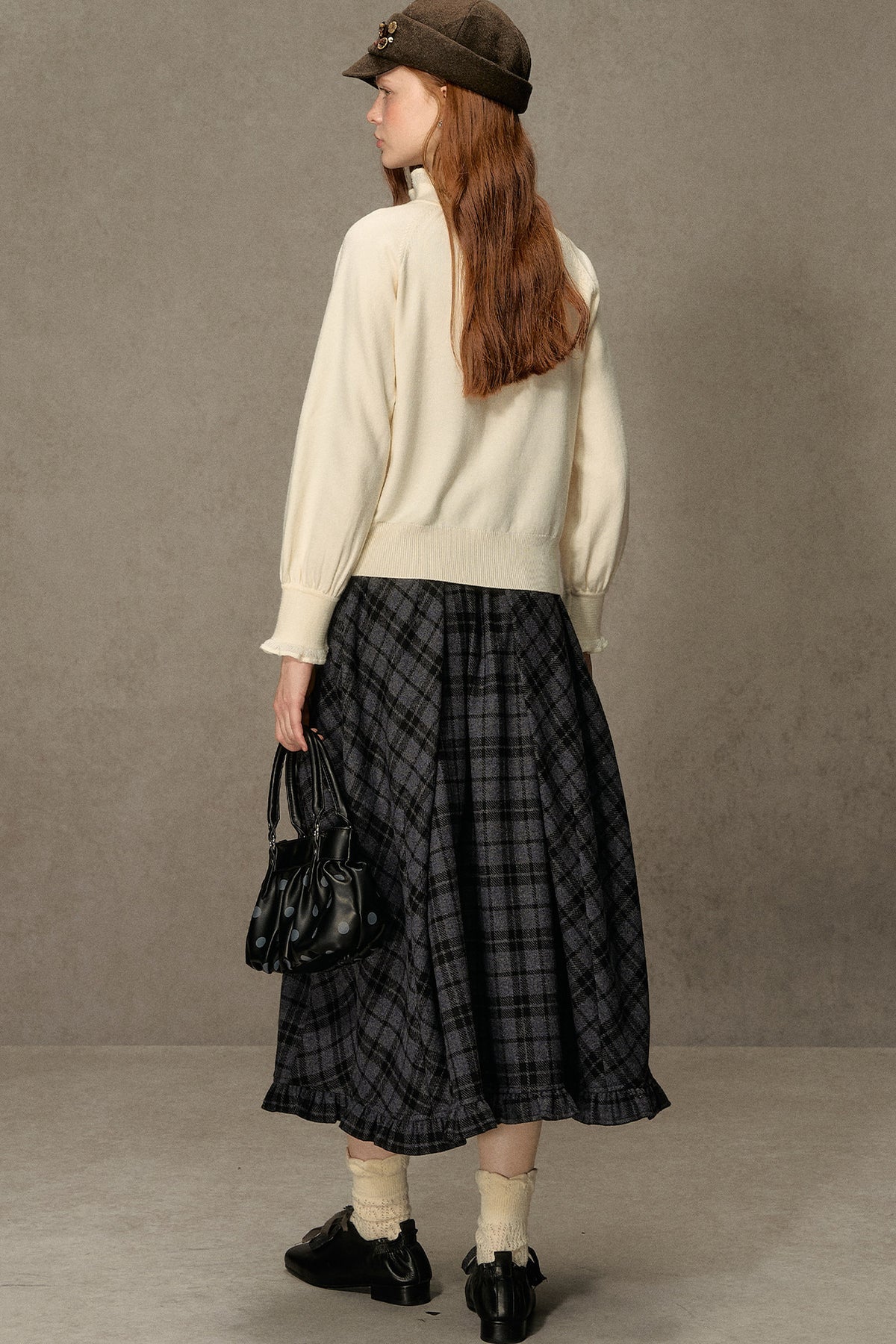 Plaid Tweed Midi Skirt