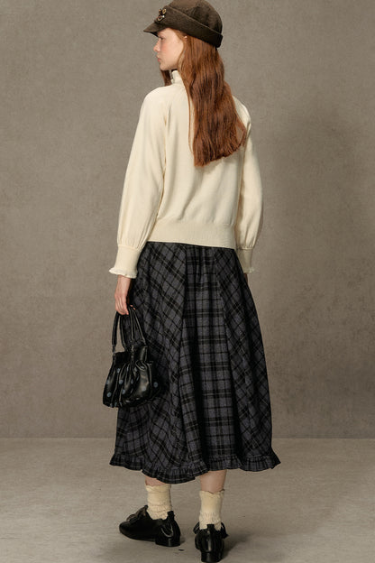 Plaid Tweed Midi Skirt