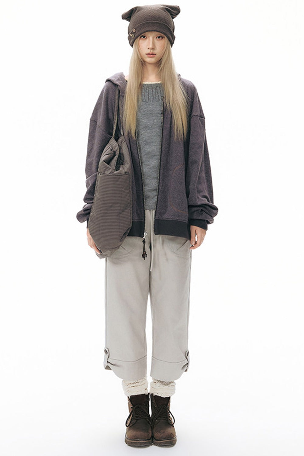 Reversible Striped Hooded Knit Cardigan