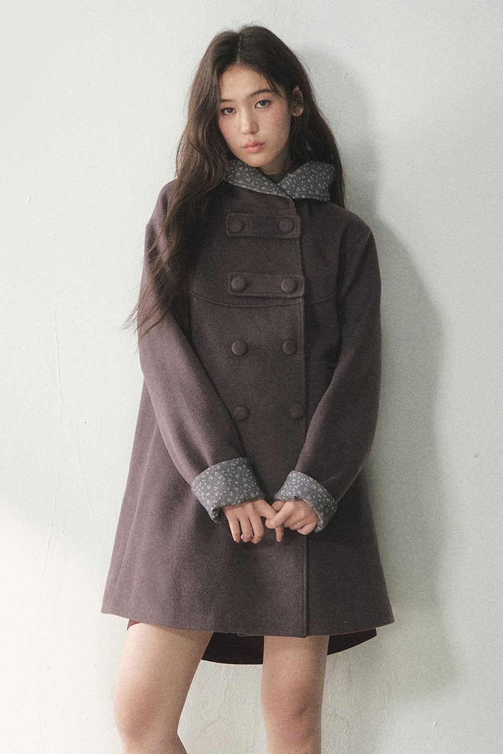 Double-Breasted Woolen Hooded Coat