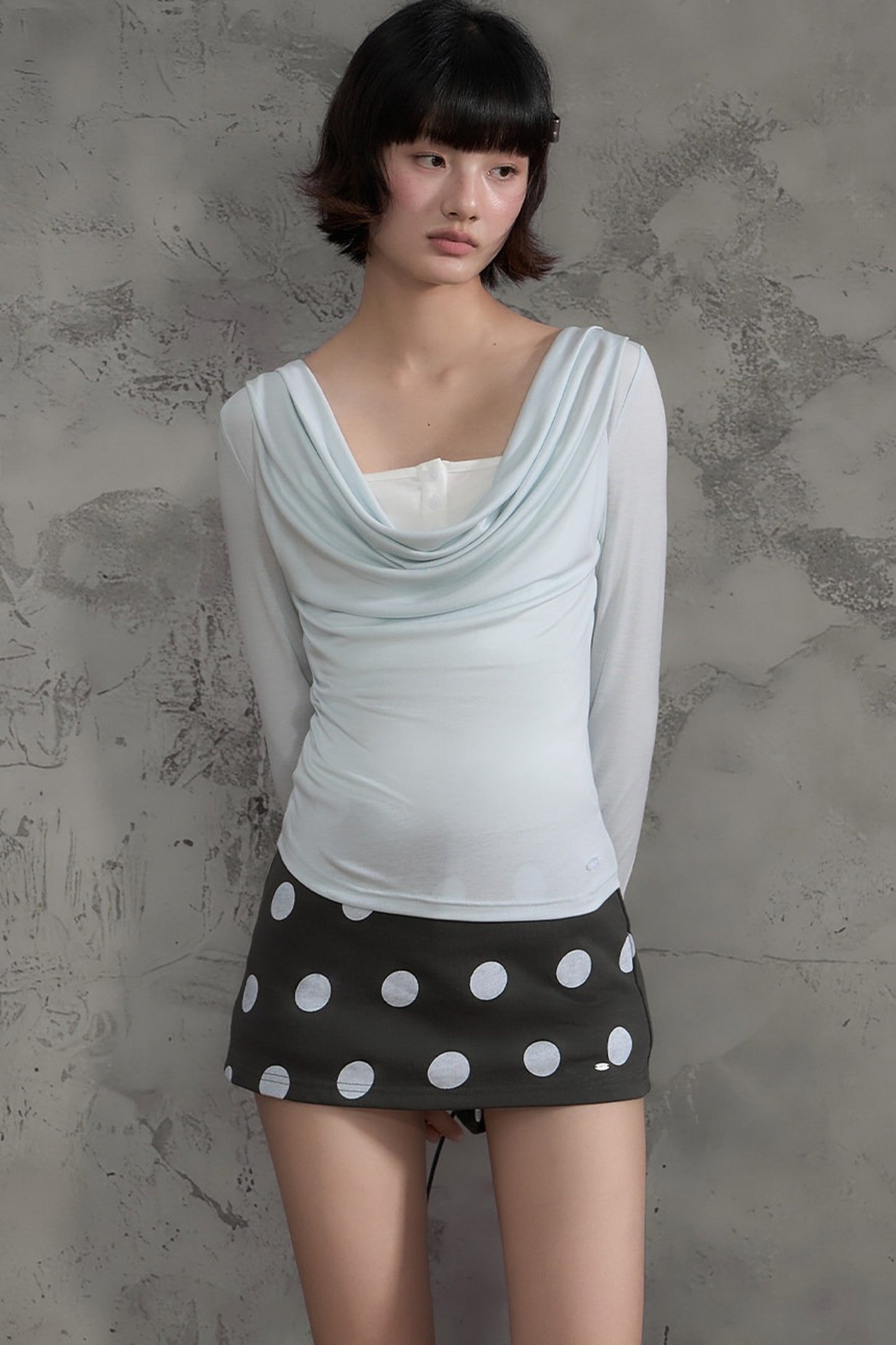Swing Collar Spliced Blouse