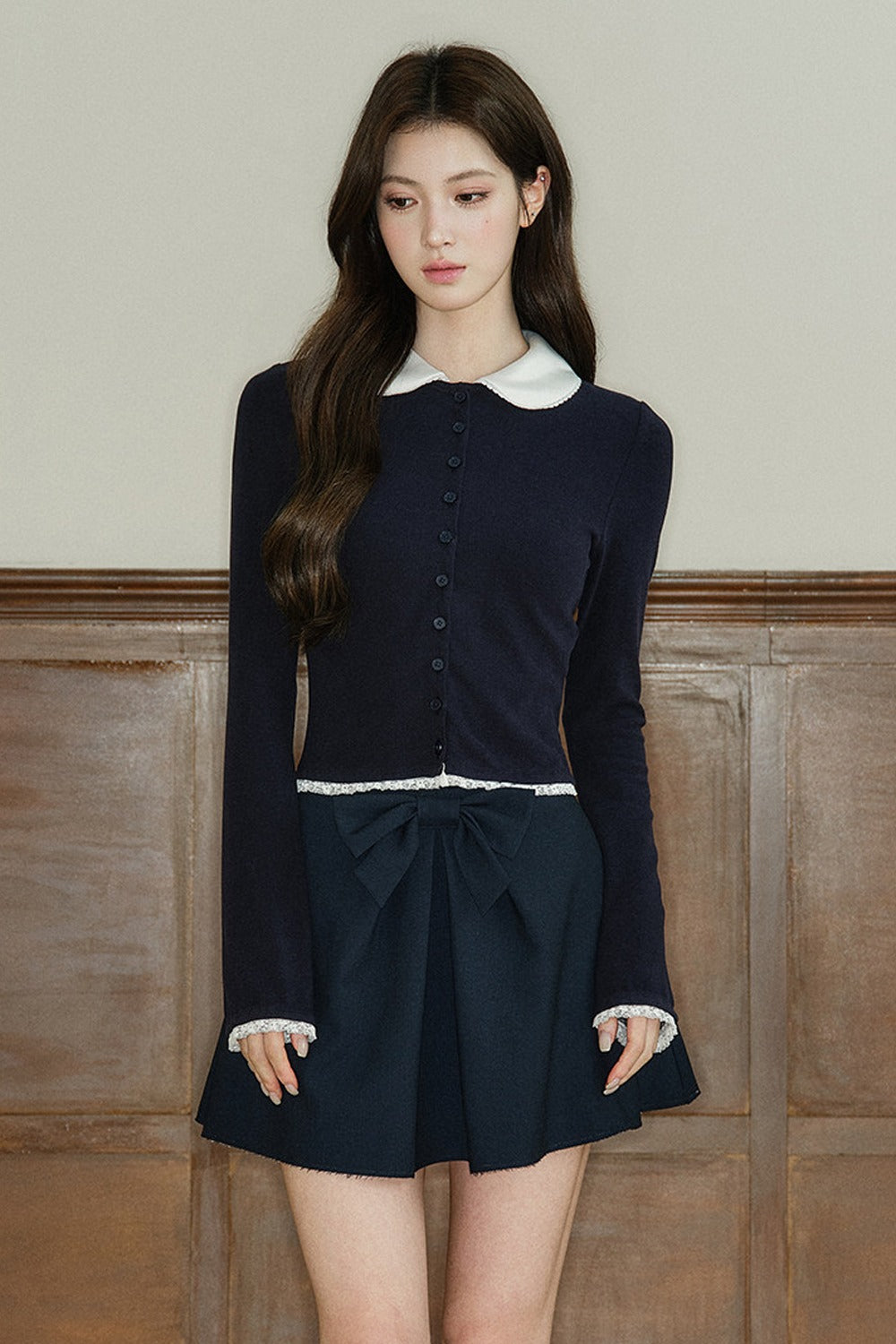 Mid-Waist Bow A-Line Frayed Skirt
