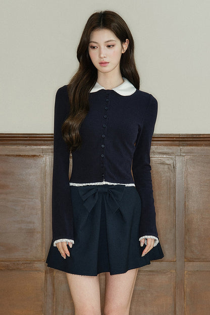 Mid-Waist Bow A-Line Frayed Skirt