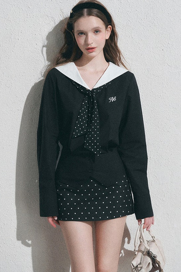 Doll Collar Long-Sleeve Knit Top