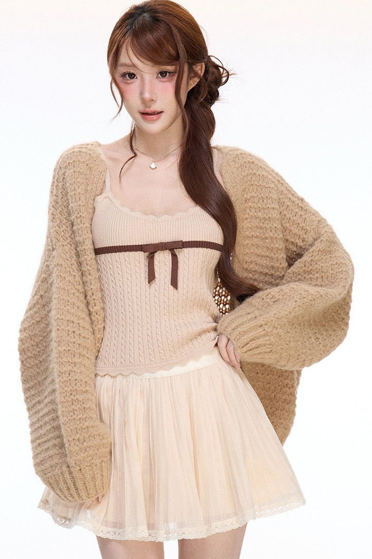 Knitted Color-Blocked Camisole Set-Up