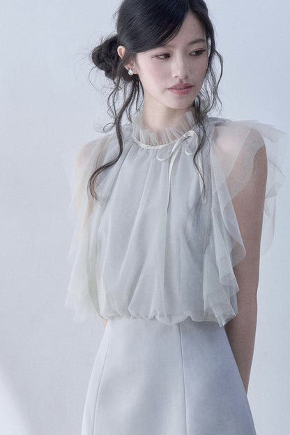 Plissiertes Kleid mit Mesh-Patchwork