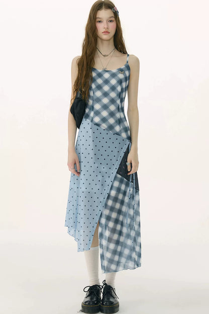 Mist Blue Deconstructed Polka Dot Dress