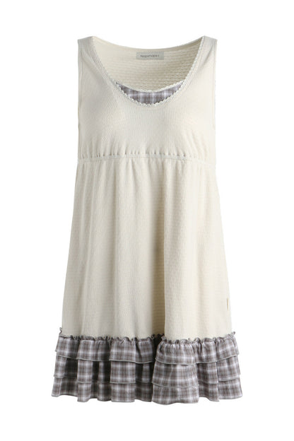 Plaid Ruffle Sleeveless Knit Vest Dress