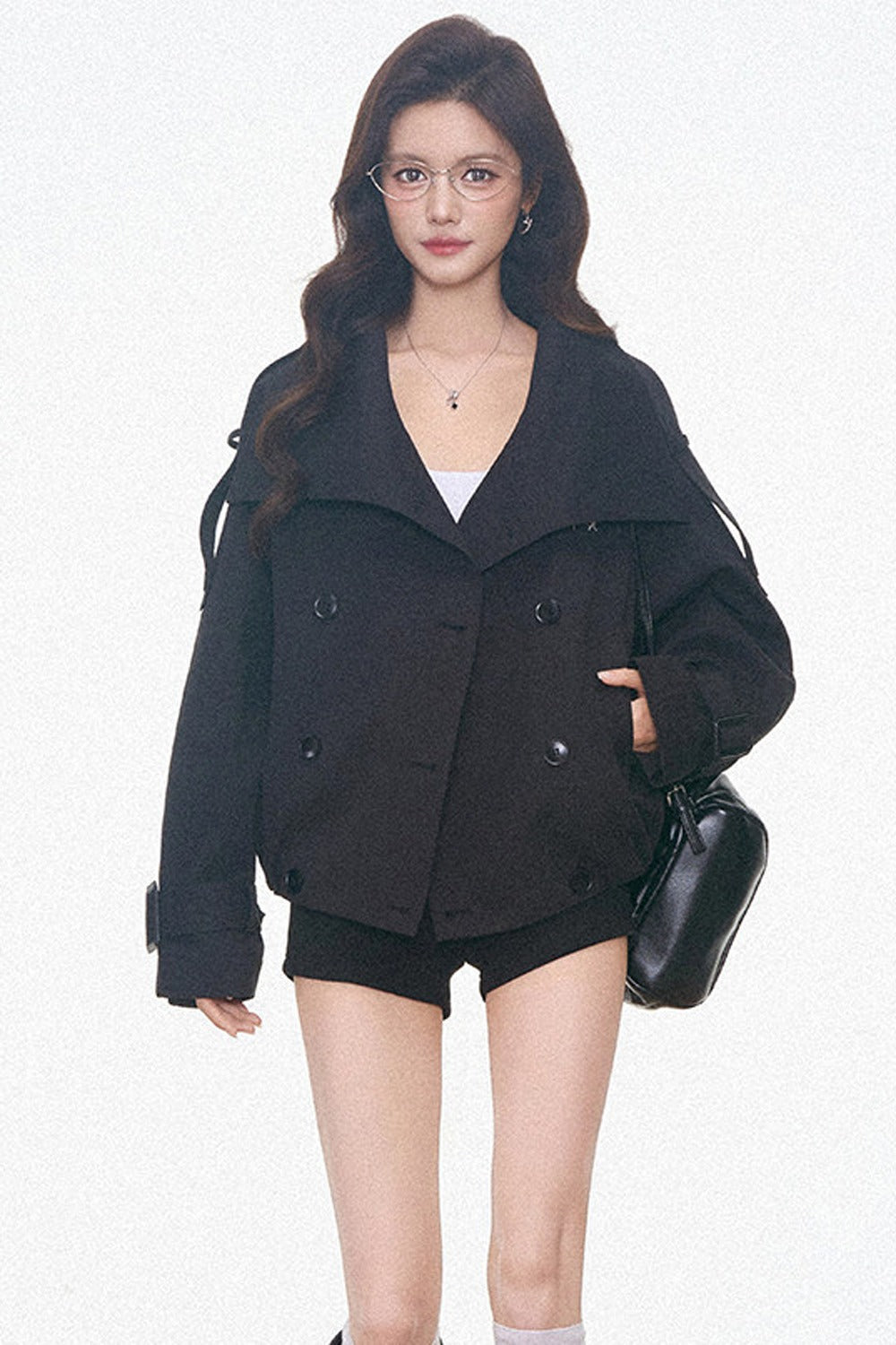 Vintage Double-Breasted Trench Coat and Cuffed Shorts Set-Up