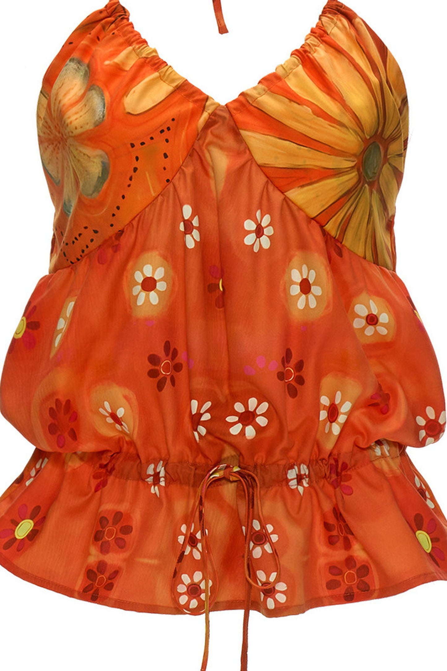 Warm Orange Floral Halter Top