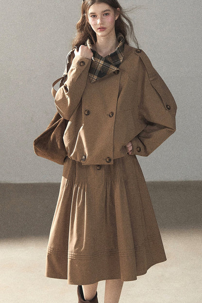 Chestnut Brown Jacket and Skirt Set-Up