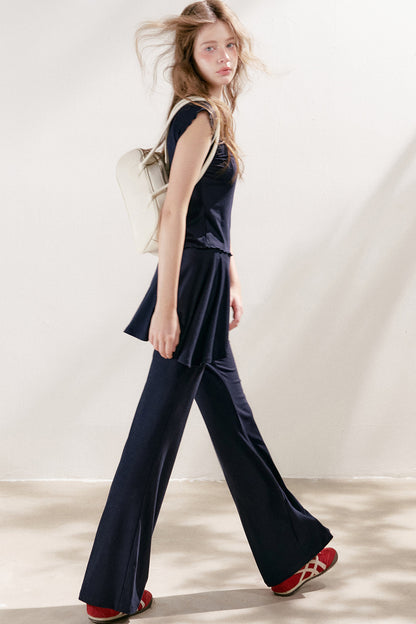 French Lace U-Neck Peplum Top and Flared Pants Set-Up