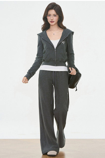 Ensemble cardigan en maille à capuche et pantalon de jogging