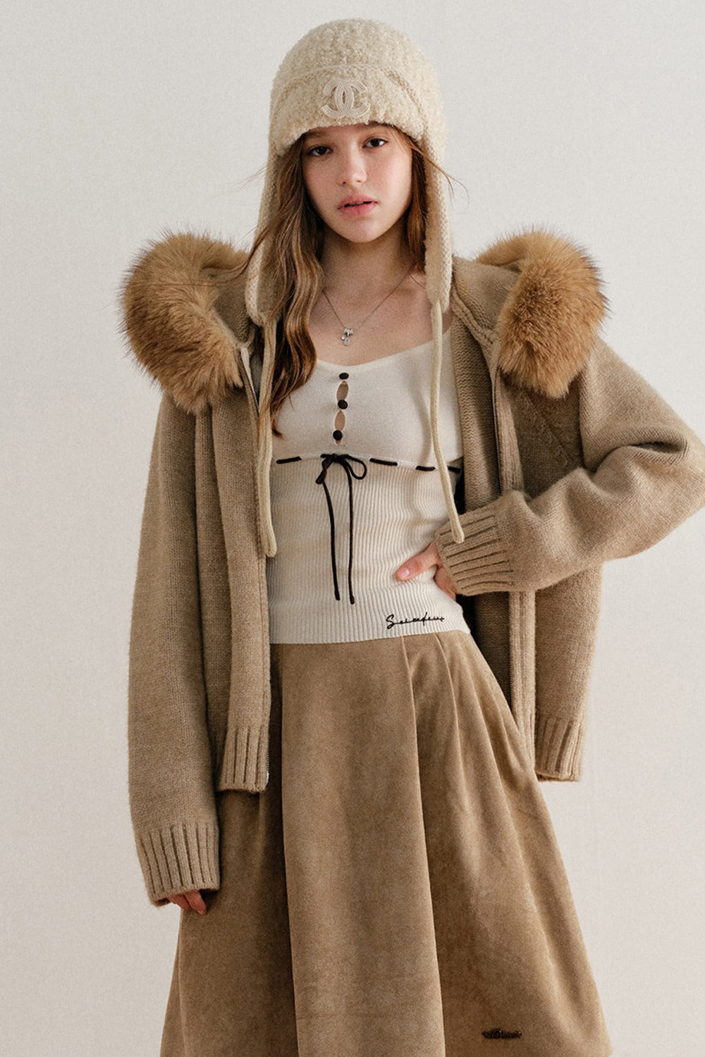 Faux Suede High-Waisted A-Line Skirt