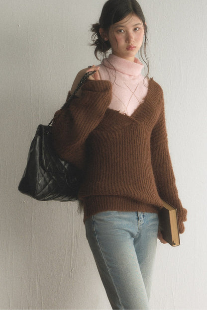 Off-Shoulder Knit Top With Vest and Pants Set-Up