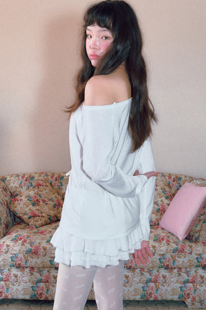 Floral Print Off-Shoulder Long-Sleeved Top and Skirt Set-Up