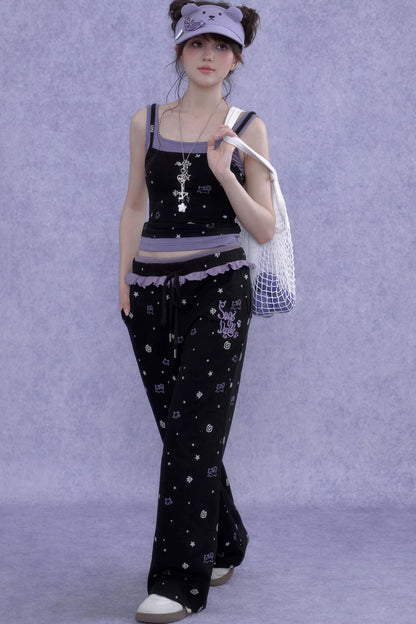 Black Purple Cutout Camisole Set