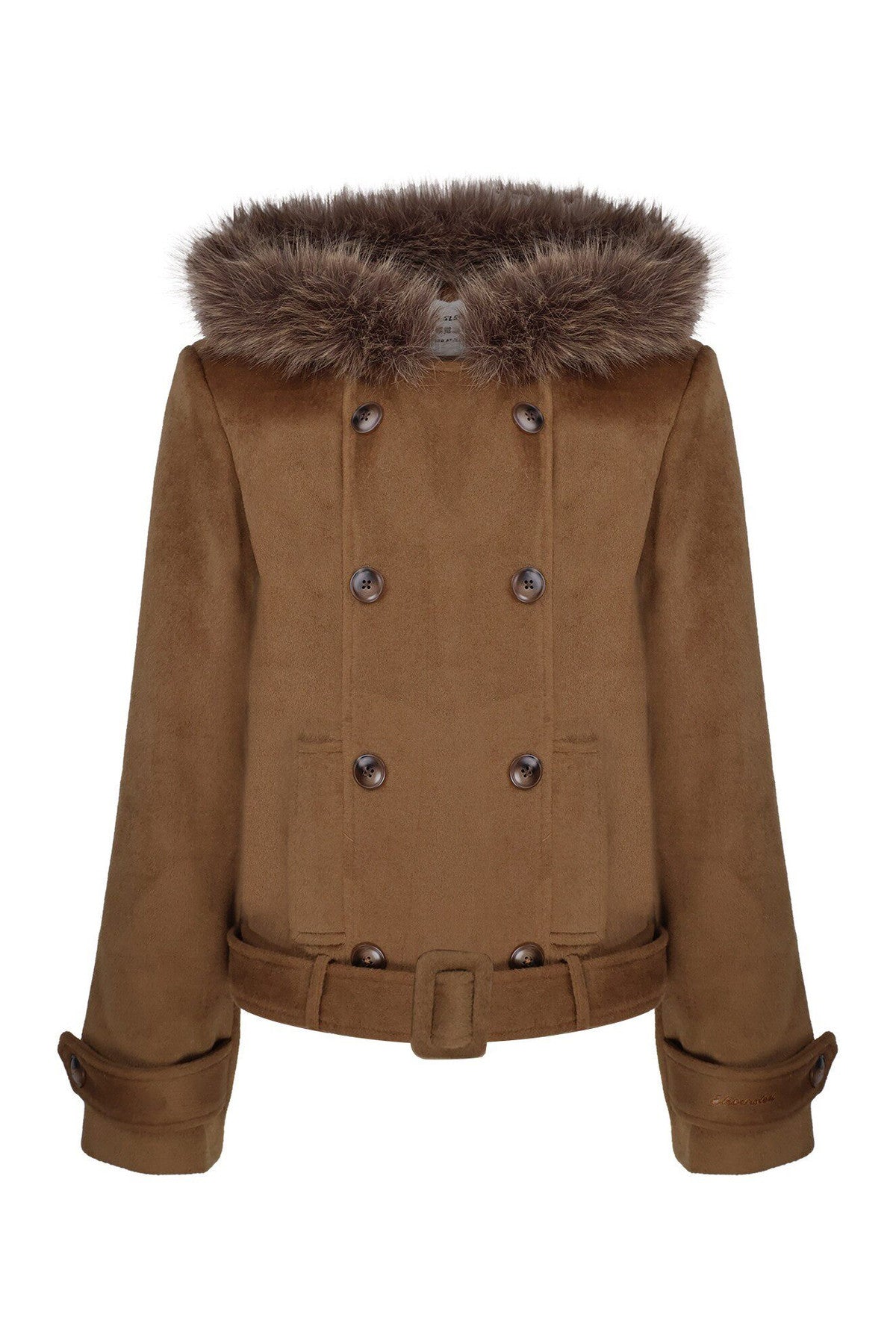 Brown Short Wool Coat and Pants Set-Up