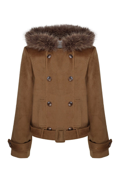Brown Short Wool Coat and Pants Set-Up